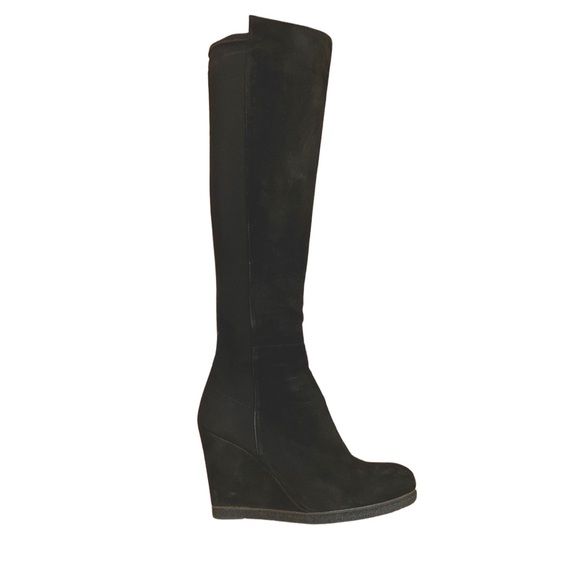 Stuart Weitzman black suede and elastic over the knee wedge platform boot 8M - Picture 3 of 10